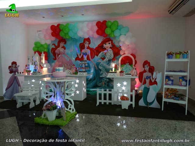 Decoração de festa infantil Ariel provençal simples Decoração de festa infantil Ariel