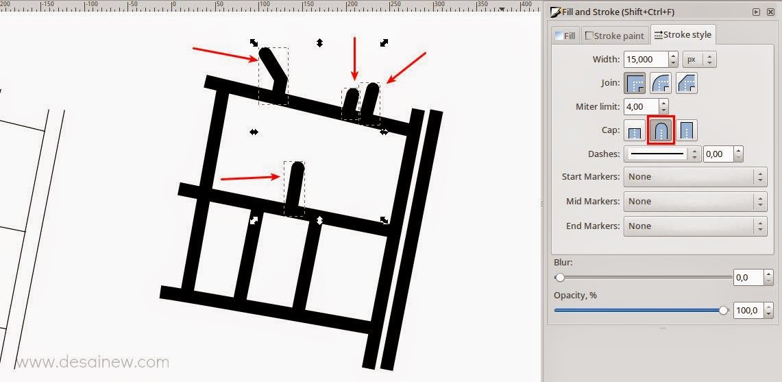 desain vektor denah jalan Round Cap pada objek Stroke