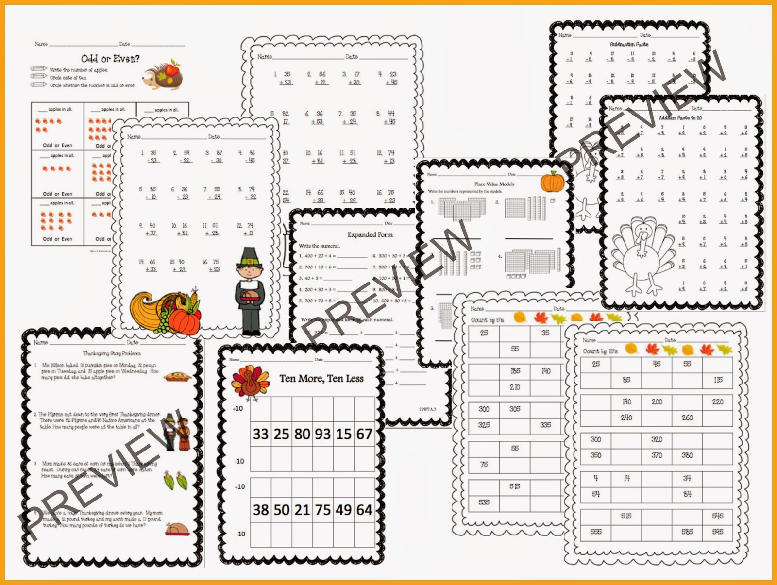Thanksgiving Math Centers and Printables {& a Giveaway ...