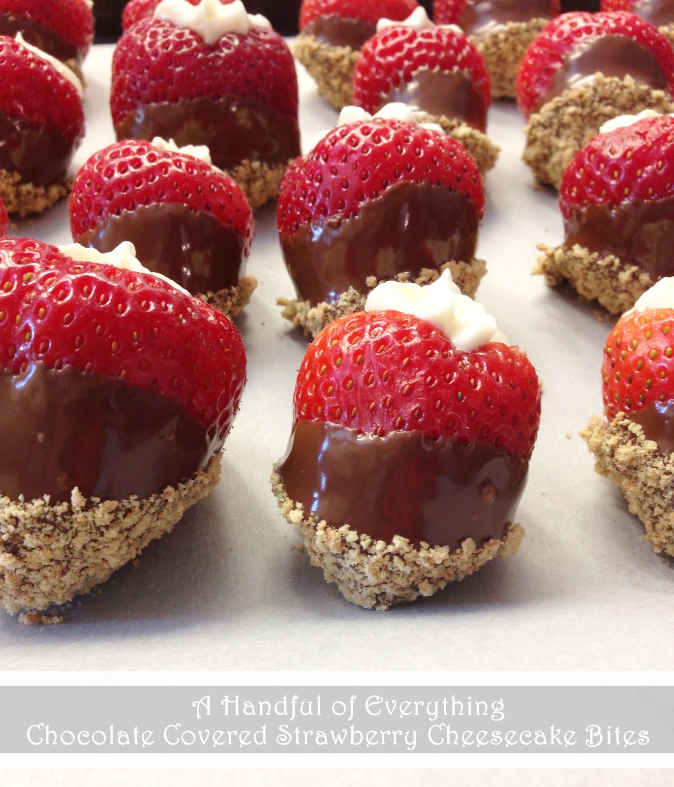A Handful of Everything Chocolate Covered Strawberry Cheesecake Bites