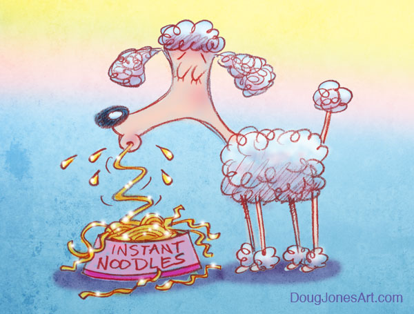 Poodle Eating Noodles