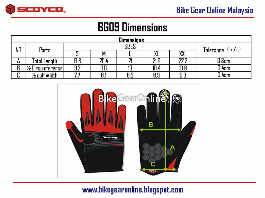 Scoyco Gloves Size Chart