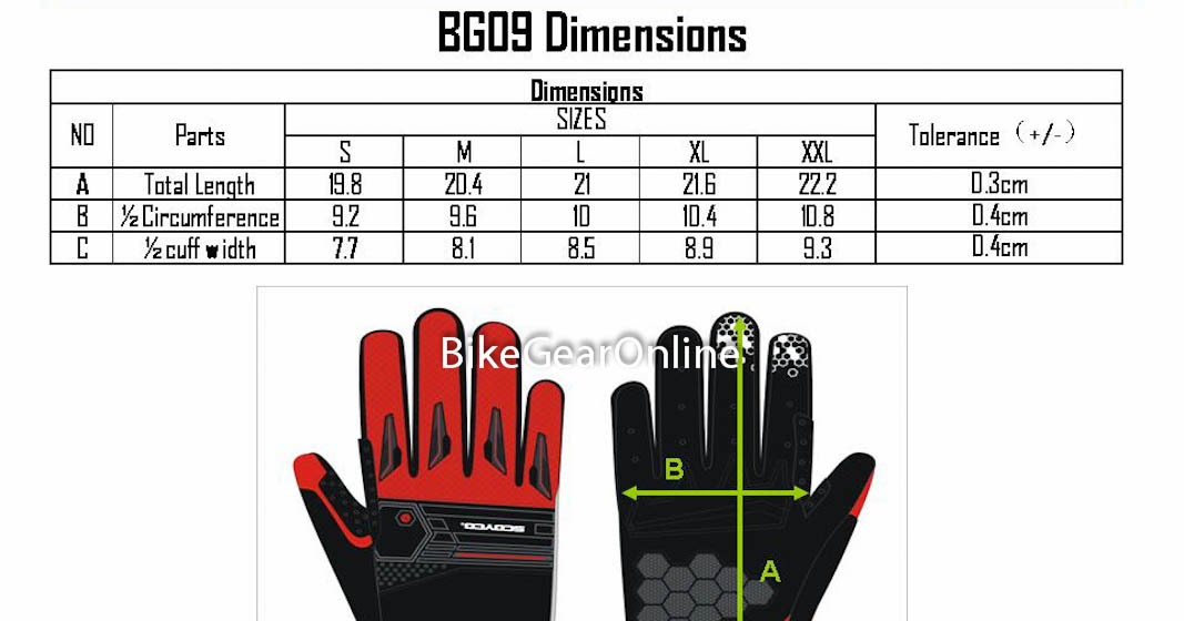 Scoyco Gloves Size Chart