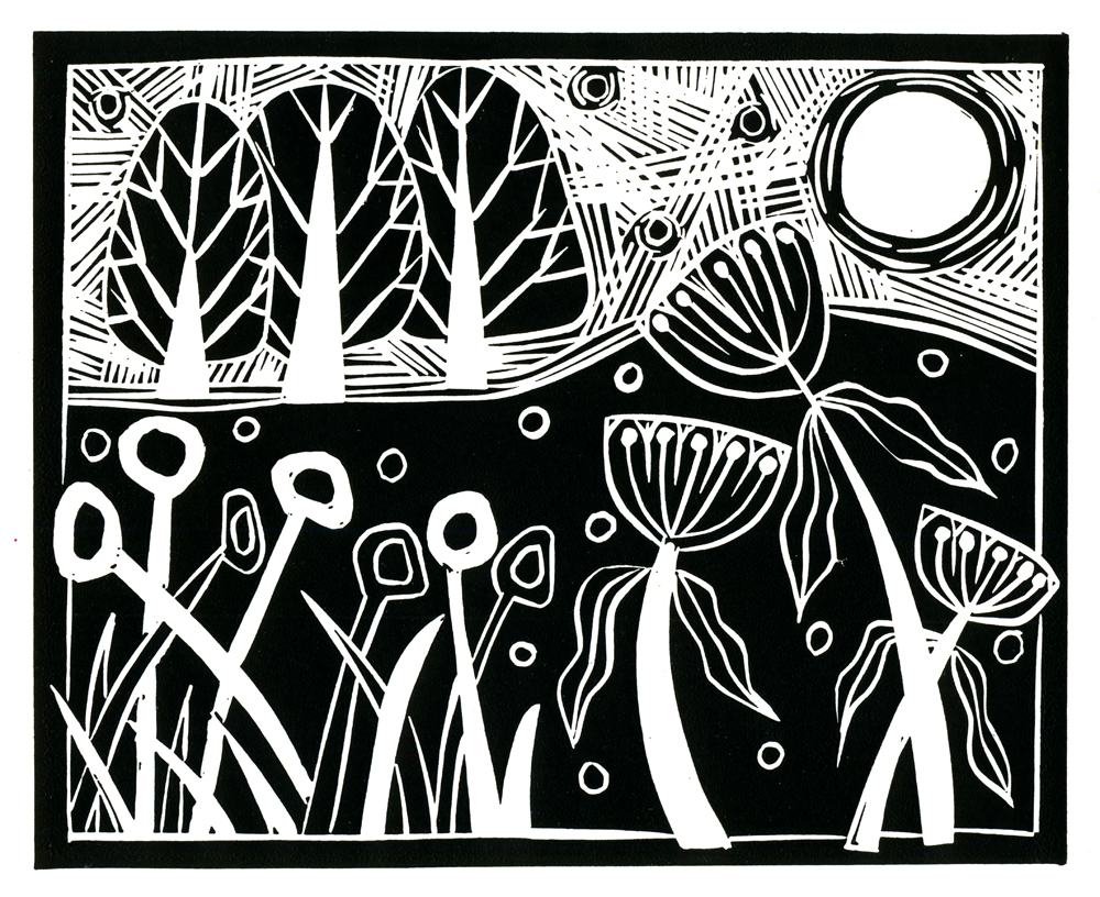 Michèle Brown Artist The Old Cells Studio Winter Landscape linocut