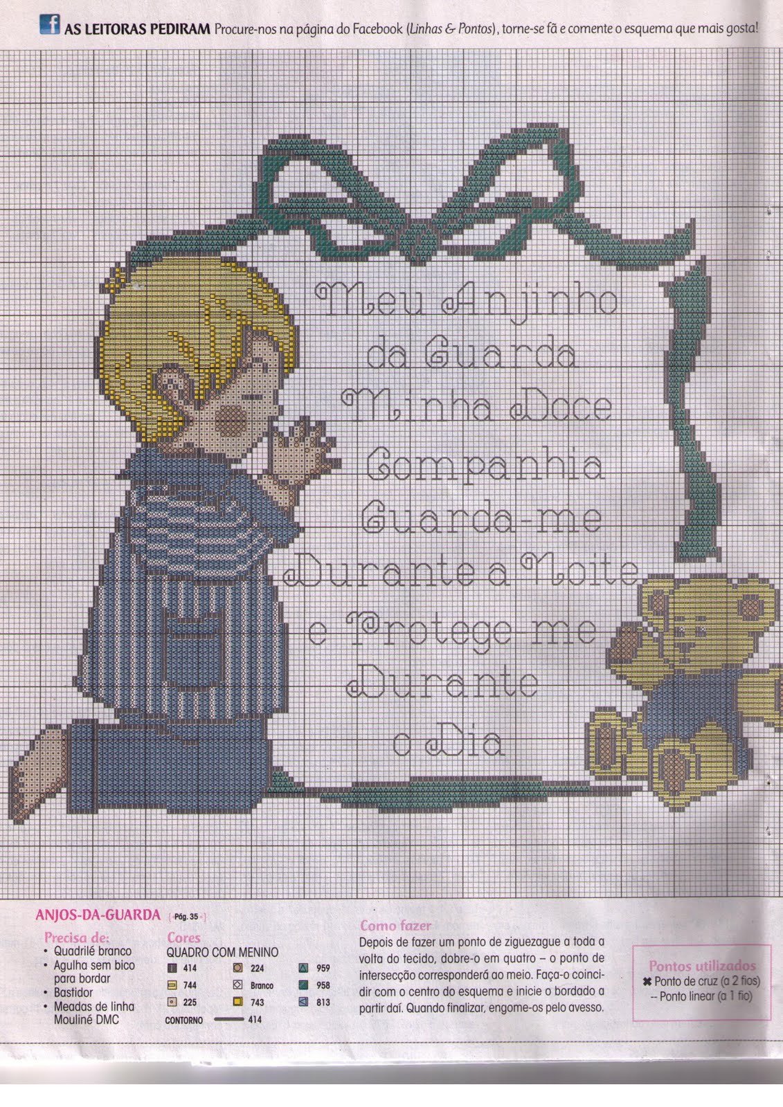 Gráficos de Ponto Cruz: Grafico Oração Menino ao Anjo da Guarda