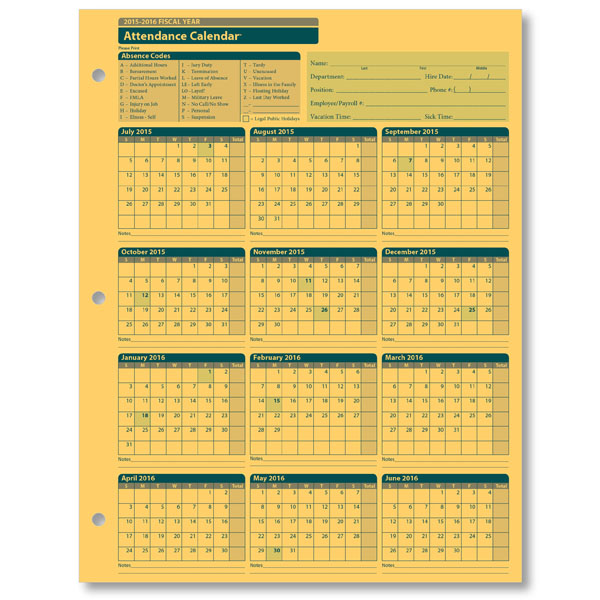 Monthly 2016 Calendar for Workers Attendance , download free 2016 Calendar for employee attandance, attendance 2016 calendar, 2016 Office attendance calendar