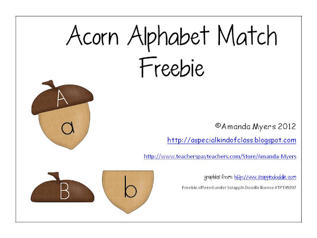 Freebielicious: Acorn Alphabet Match Freebie