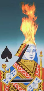 Daughter Number Three's icon, the queen of spades, with her hair on fire