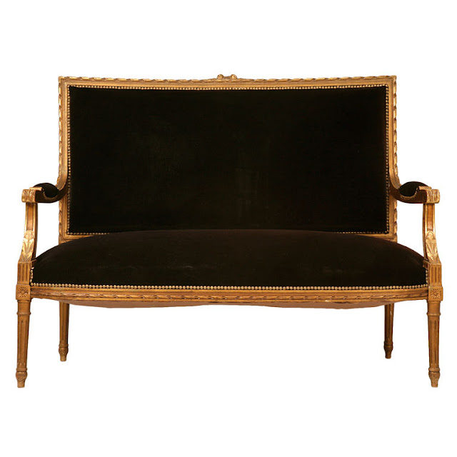 Antique French Louis XVI Gilt Settee with Mohair