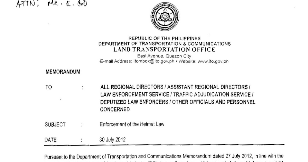 Coolworld Biyahe ATBP LTO Helmet Law Memorandum 2...Download, Print