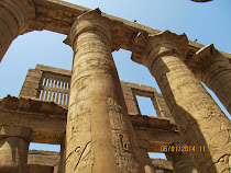 Some of the 134 massive columns of the Temple of Karnak at Luxor, Egypt