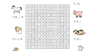 LOS ANIMALES DE LA GRANJA: Sopa de letras