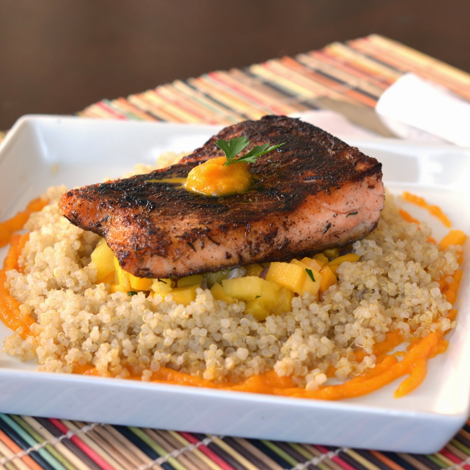 Mom, What's For Dinner? Caribbean Jerk Salmon and Mango Pineapple Salsa