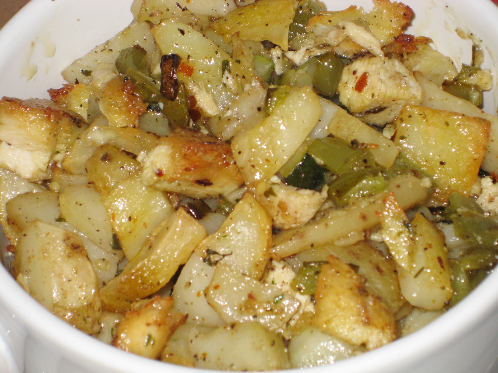 Bonz Blogz Roasted Potatoes, Chicken, Zucchini and Green Peppers