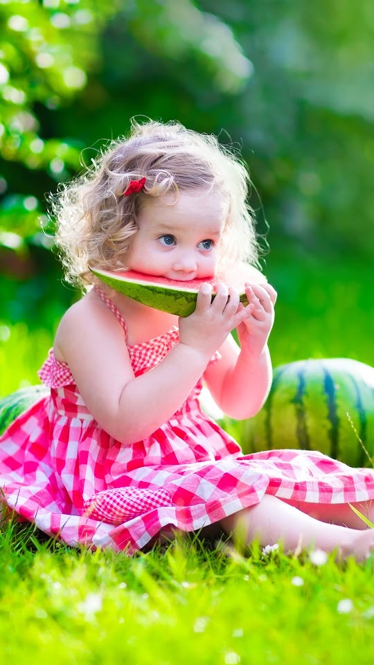 Cute Girl Eating Watermelon Android Wallpaper