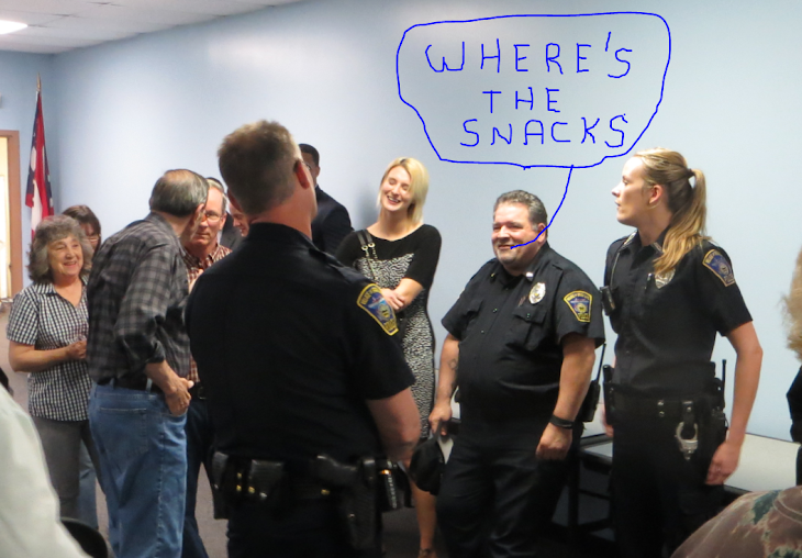 Brady Lake Village cop John Delillo works in BLV for free but will accept snacks !