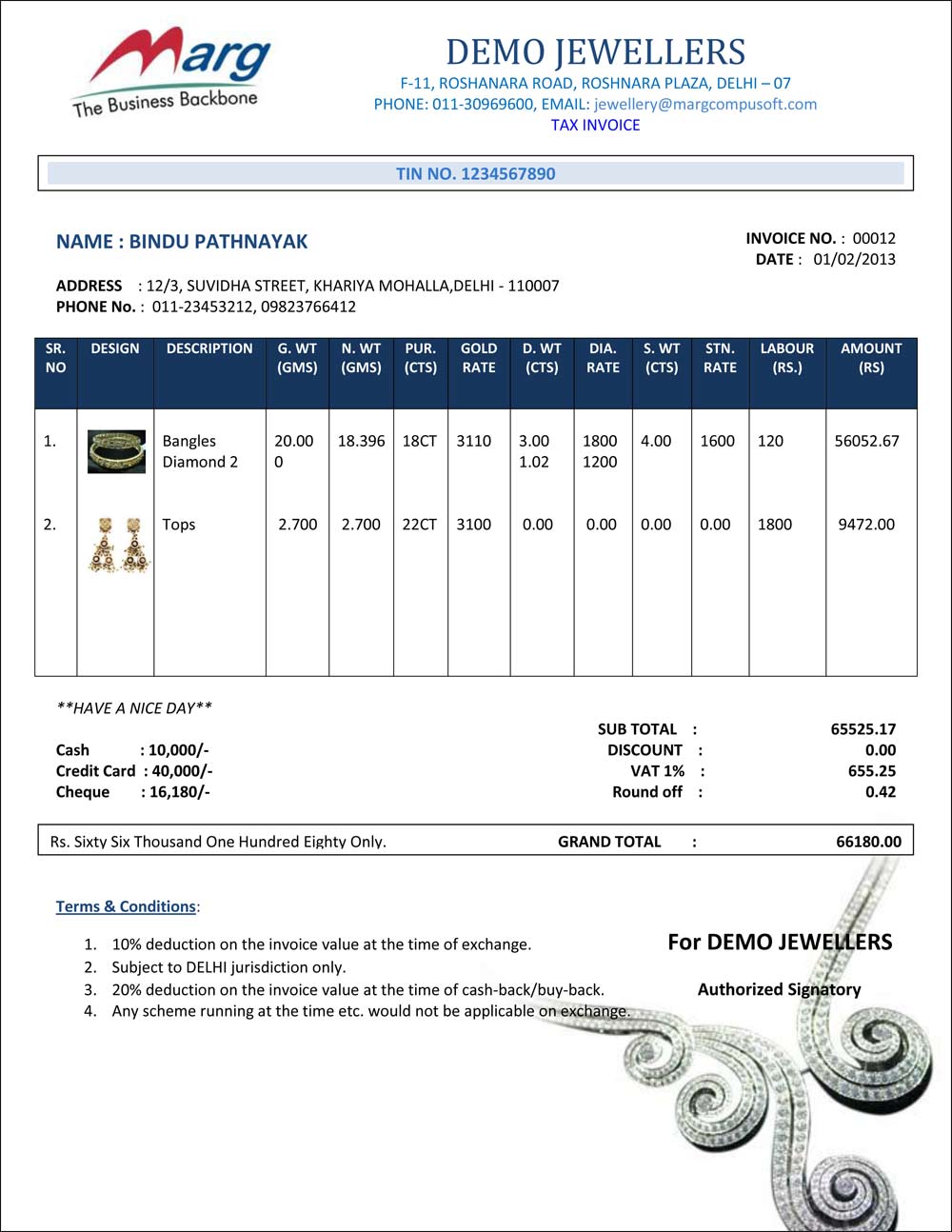 cash memo receipt format
