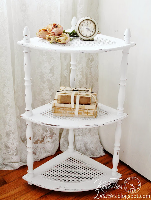 Dried Pink Roses-Chalk Paint-Furniture-Caned Wooden Corner Stand via http://knickoftimeinteriors.blogspot.com/