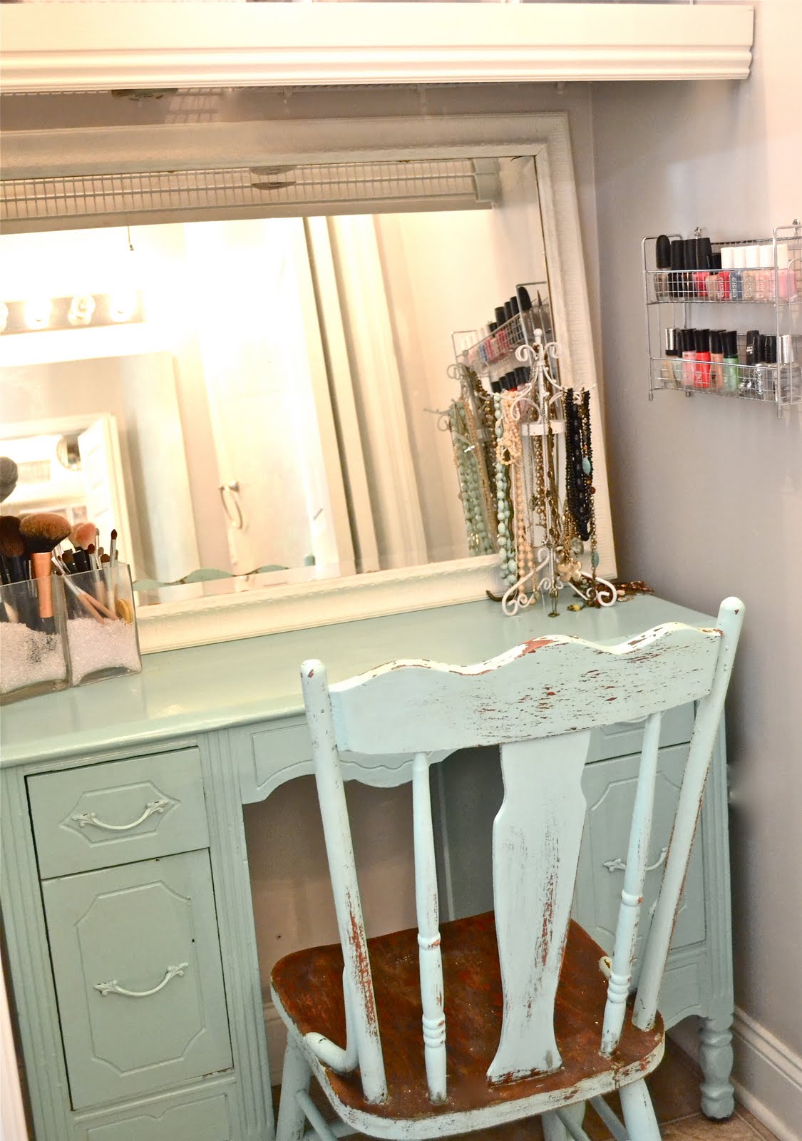 I hung my nail polish organizer in my vanity closet