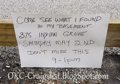 GARAGE SALE SIGN-OF-THE-WEEK: Bargain Basement | Craigslist Garage