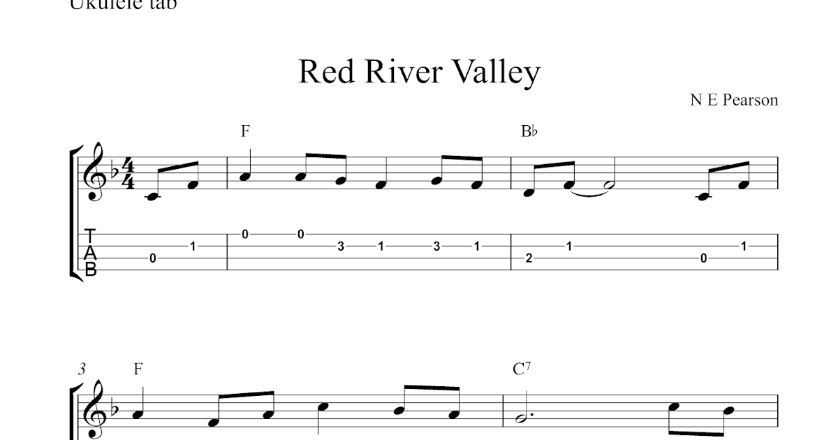 Free ukulele tab sheet music, Red River Valley