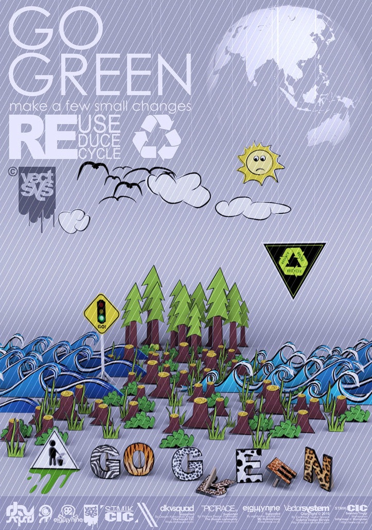 15 Contoh Gambar Desain Poster Lingkungan "Go Green" | Alul Stemaku