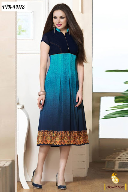 Blue georgette stylish kurti tunic with discount