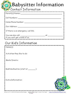 babysitter contact information sheet