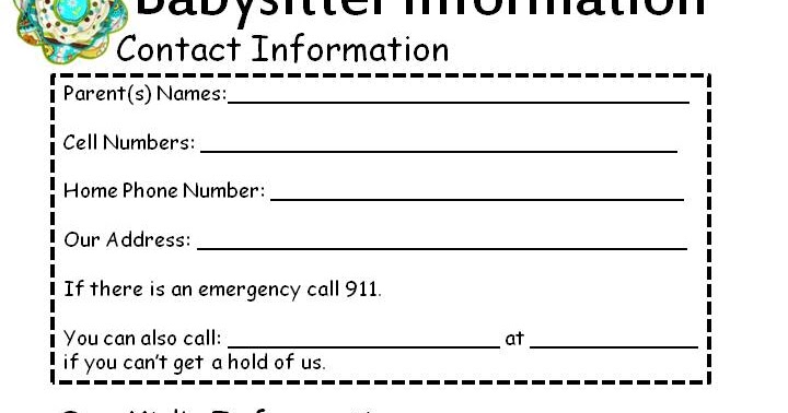 babysitter information sheet insaat mcpgroup co babysitting numbers