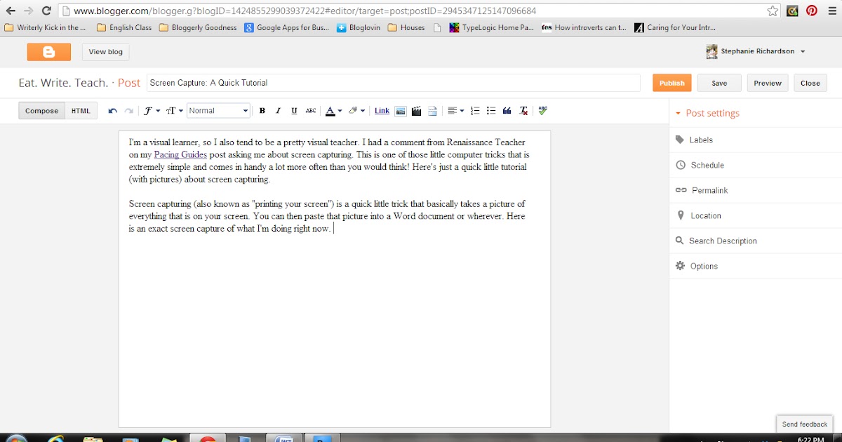 Eat. Write. Teach. Screen Capture for Windows A Quick Tutorial
