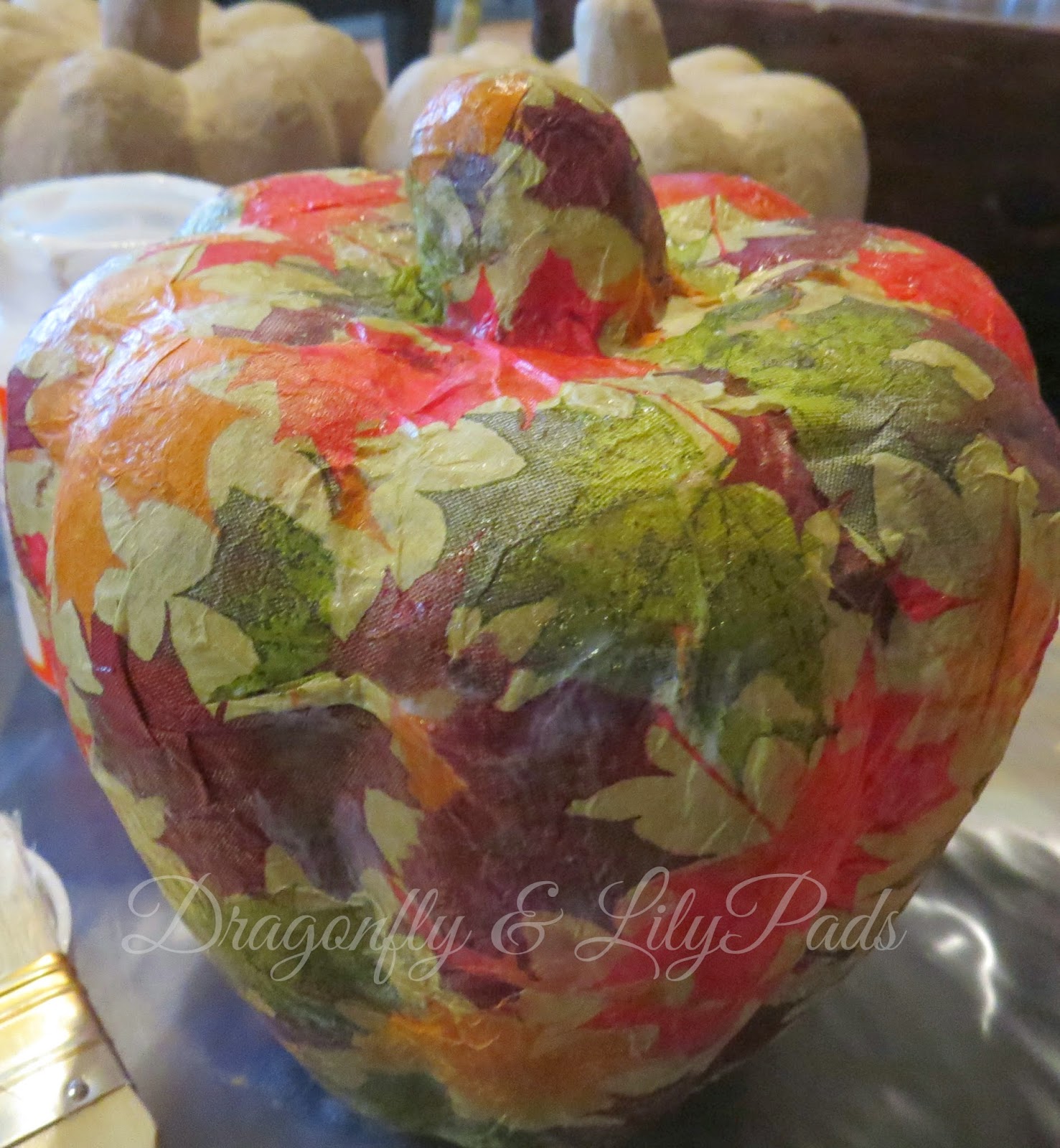 Fall Leaves Pumpkin, Decor, Decoration, Leaves, Mod Podge, Pumpkin