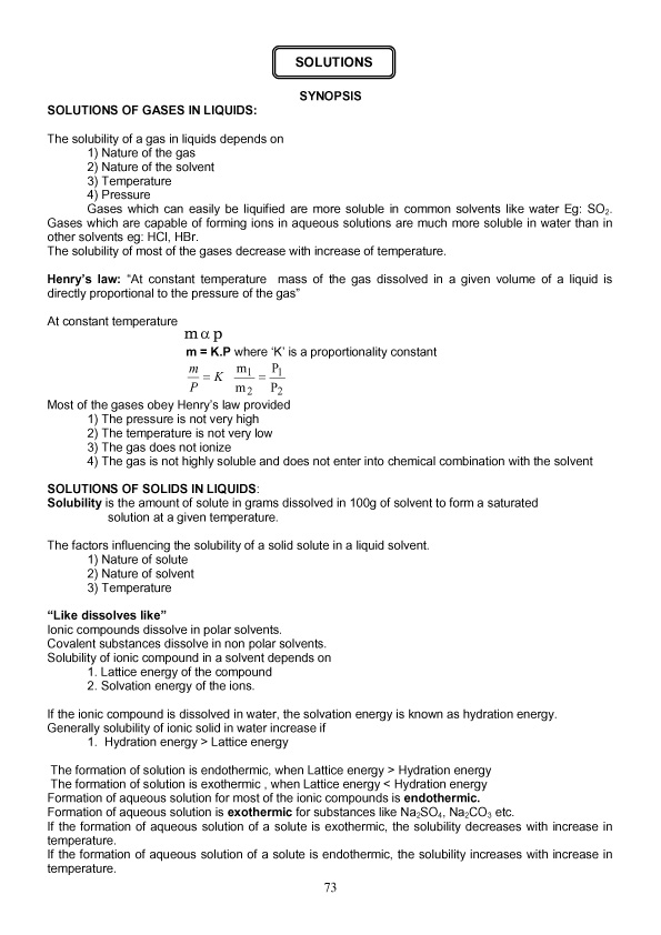 SOLUTION THEORY SHORT NOTES and MCQ