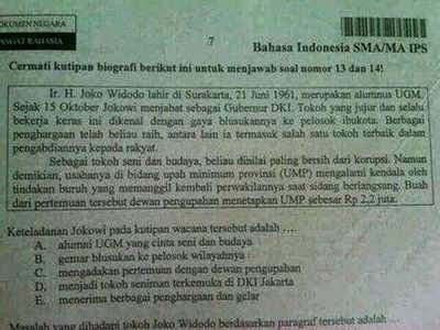 Jokowi di soal ujian nasional