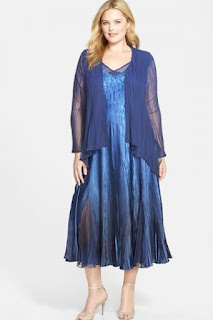 Komarov Long Charmeuse & Chiffon Dress with Jacket (Plus Size)