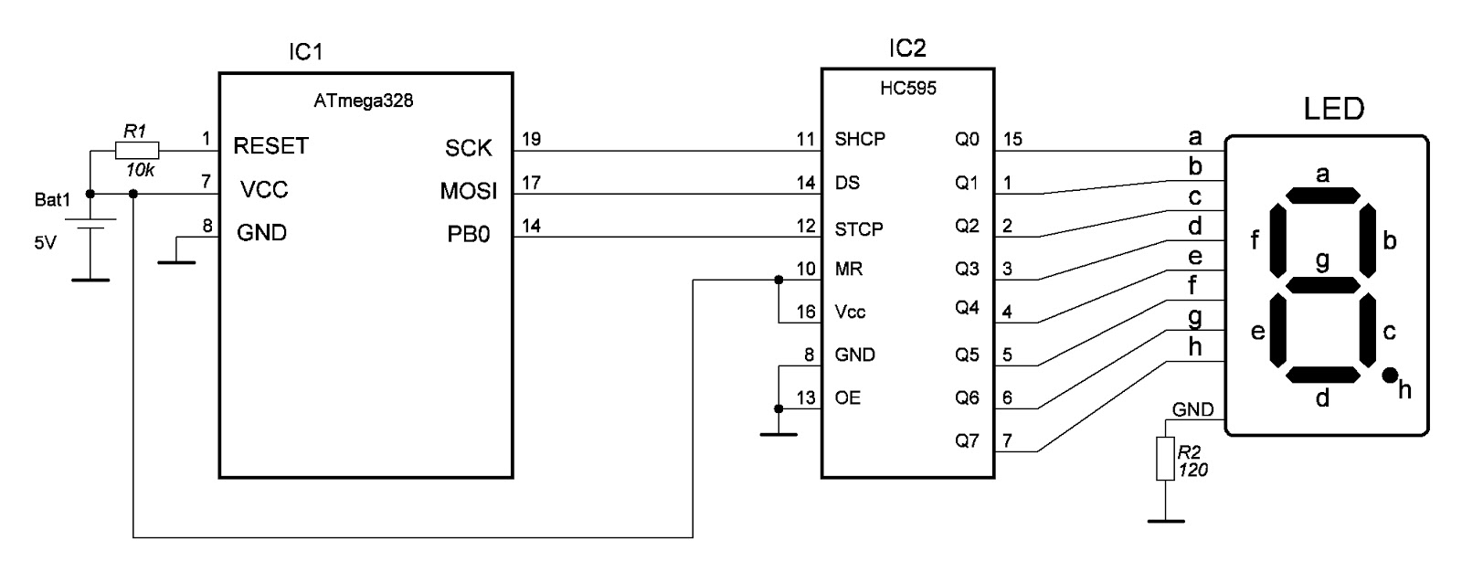 Микроконтроллеры AVR: 74HC595 (сдвиговый регистр) через SPI в C