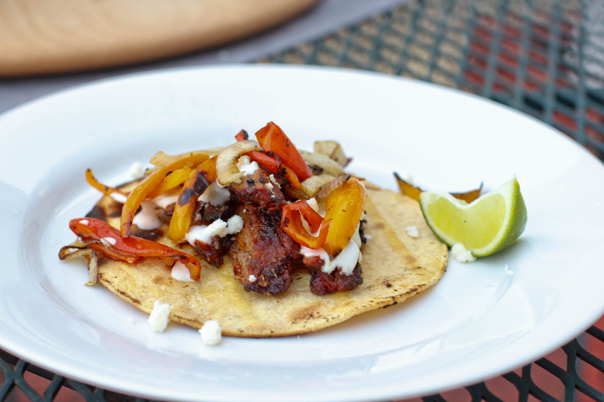 Mexican Skirt Steak Tacos with Lime Crema & Queso Fresco Peanut Butter & Dill Pickles
