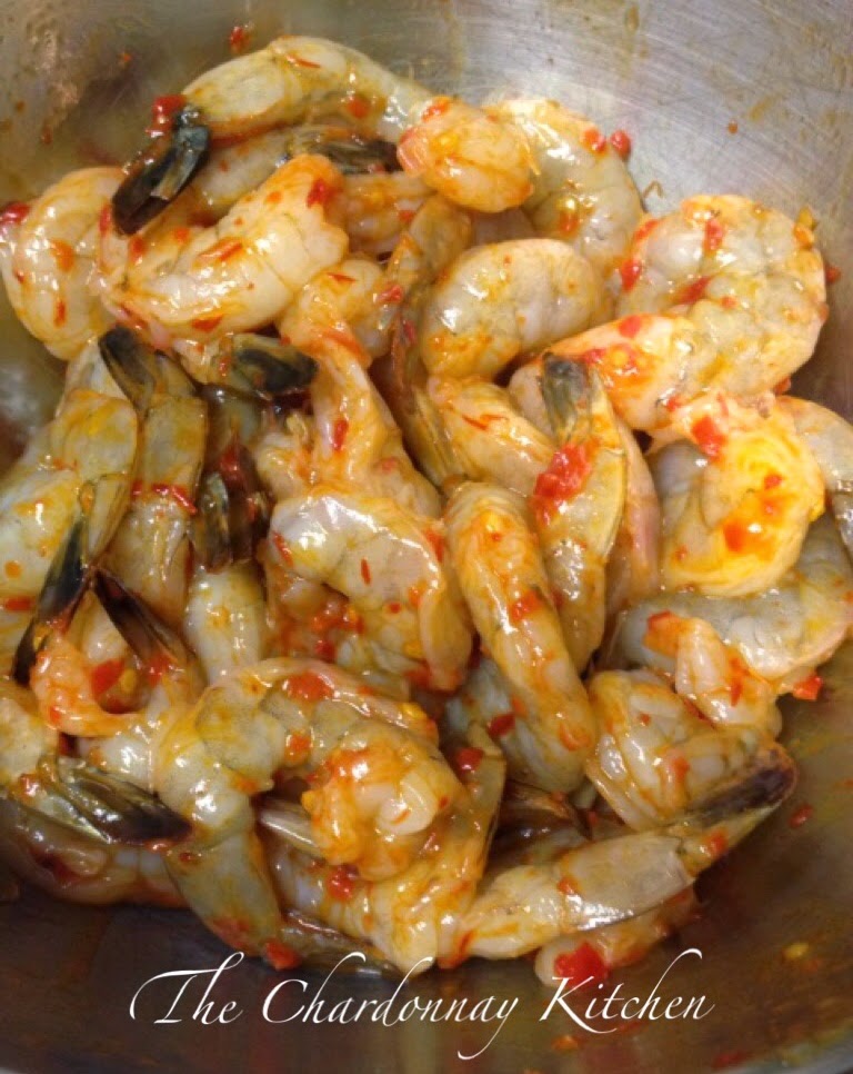 The Chardonnay Kitchen Roasted Harissa Shrimp & Ramps