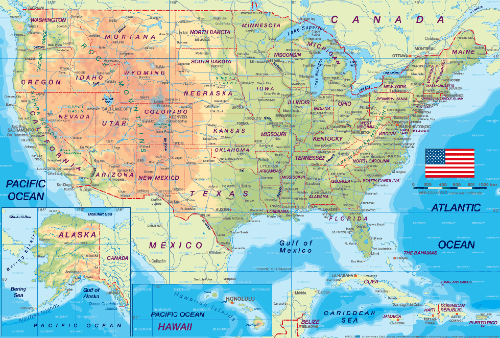 Mapa fizyczna USA