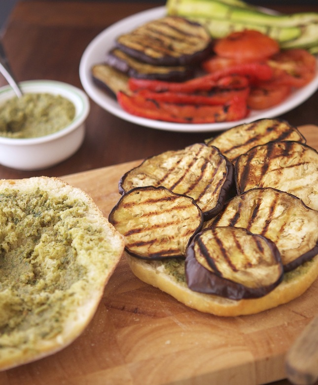 Olive spread and a layer of eggplants