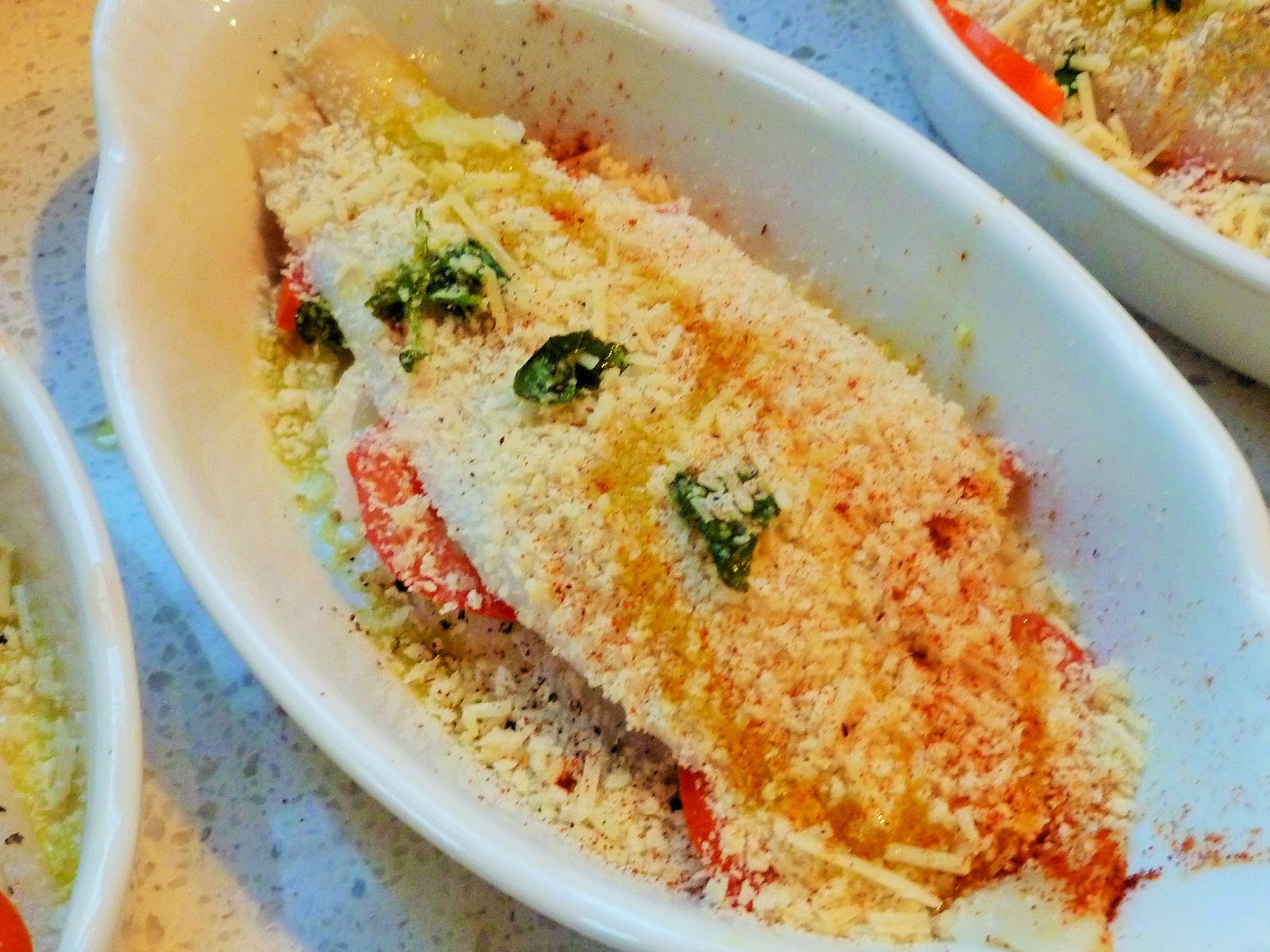 Lindaraxa Flounder Gratin With Tomatoes, Onions And Garlic Pesto