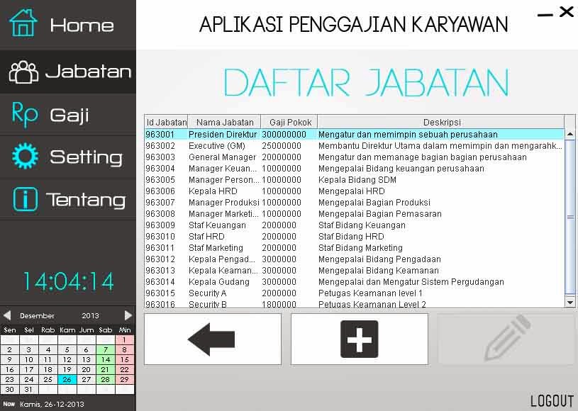 Tampilan Data Jabatan Tampilan Data Jabatan