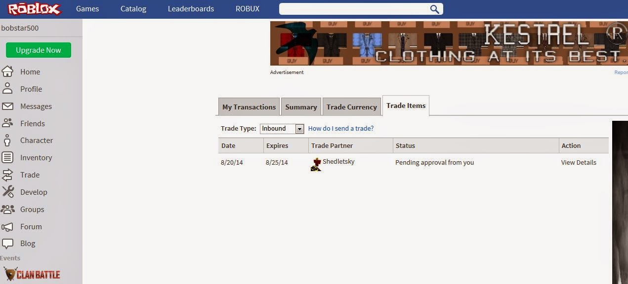 Unofficial Roblox Trade Request From Shedletsky