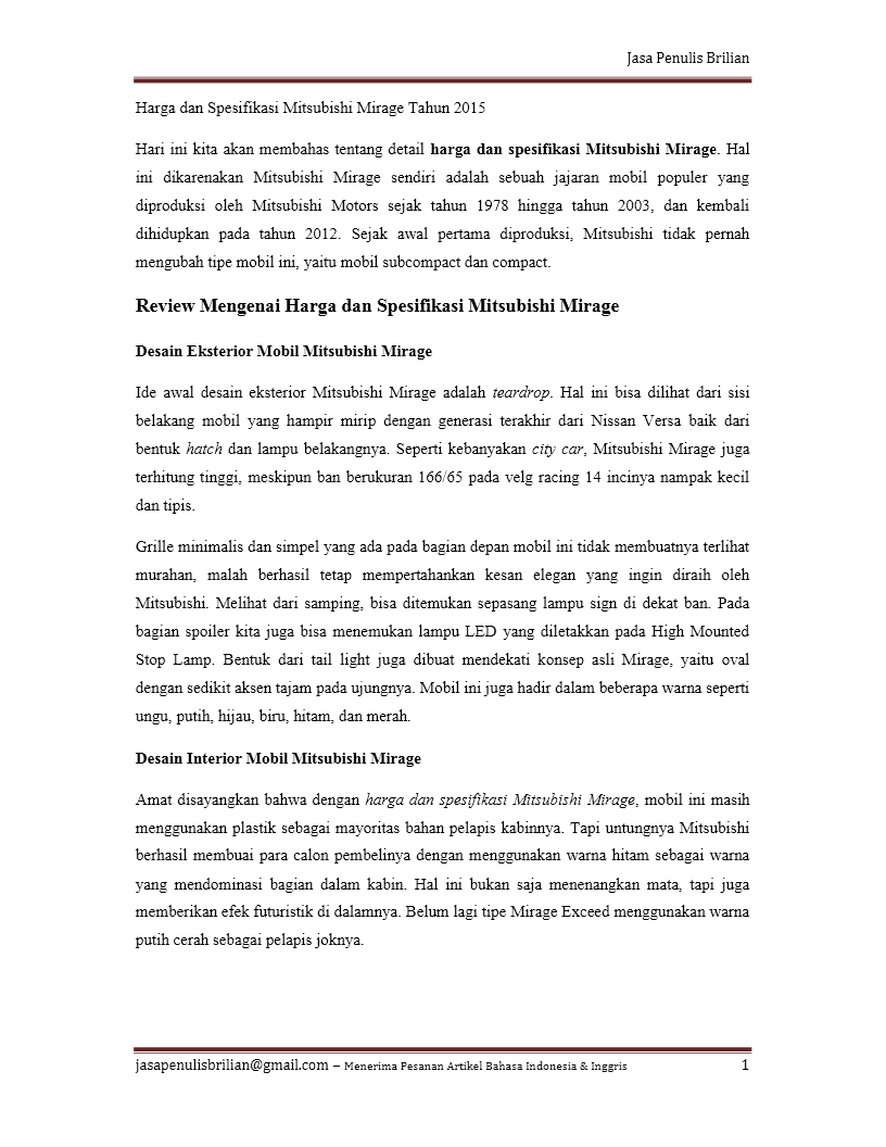 Contoh Artikel Jasa Penulis Brilian Mitsubishi Jasa Penulis Brilian