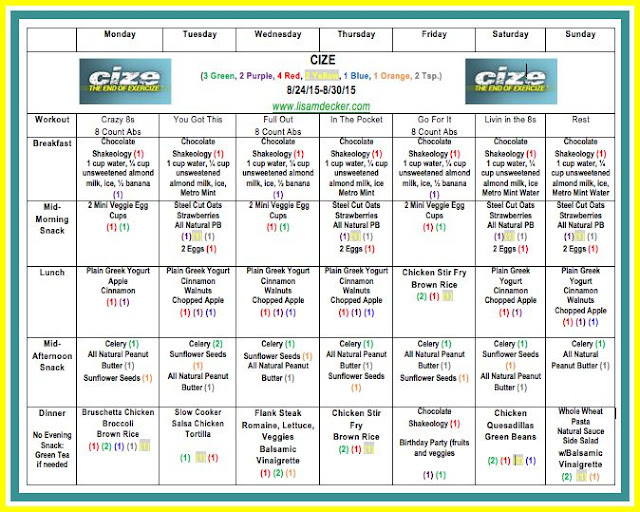 CIZE, Cize Results, Cize Meal Plan, 21 Day Fix, 21 Day Fix Extreme, Meal Planning, Energize, Shakeology, PiYo, Weightloss Support, Successfully Fit, Lisa Decker, Cize Workout Calendar