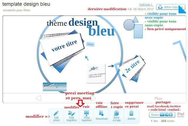 prezi en ligne sur prezi.com - menu et boutons