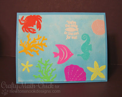 Emboss resist sea life card by Crafty Math Chick | Tranquil Tides by Newton's Nook Designs