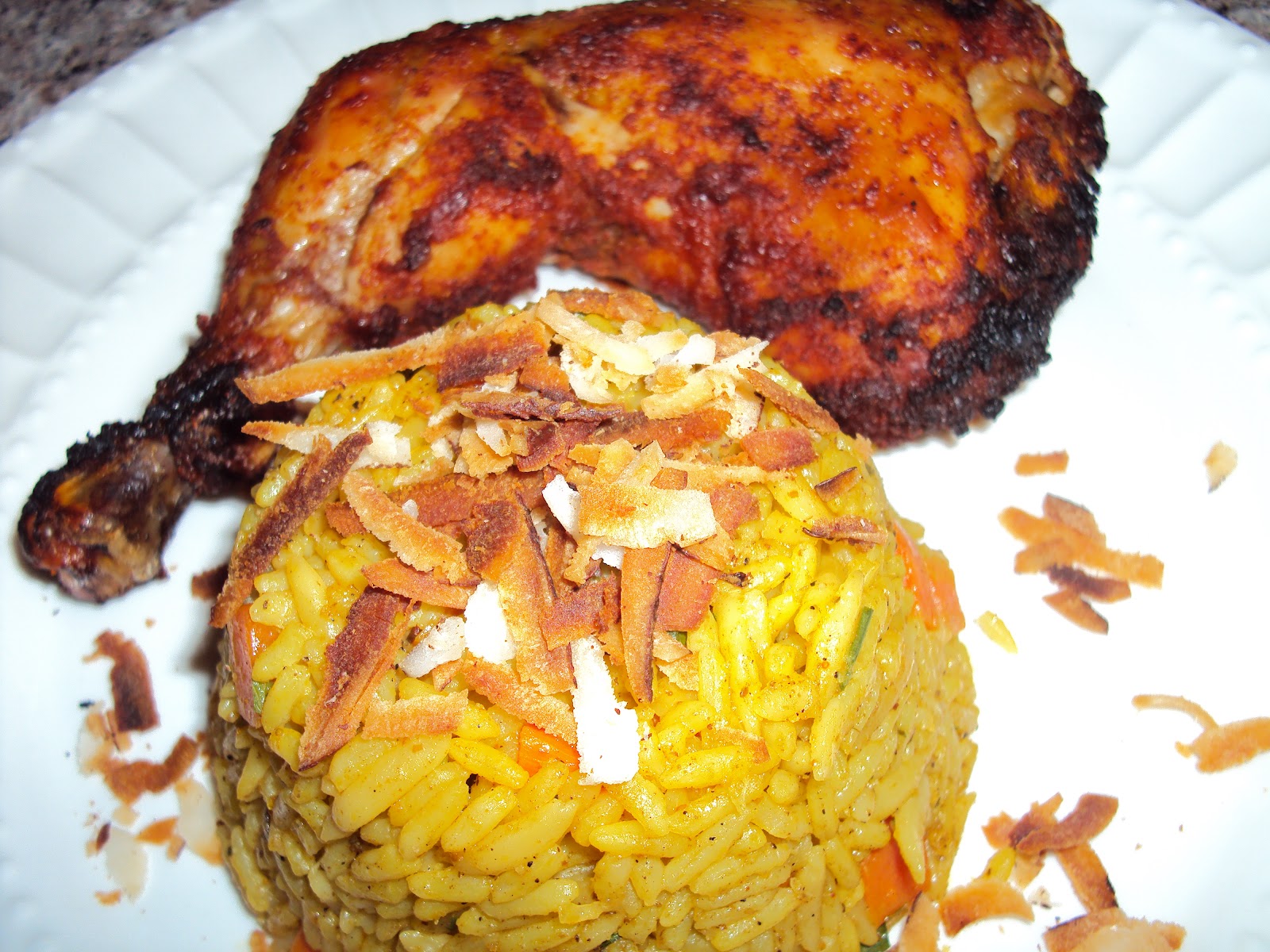 Curry Rice Pilaf with Toasted Coconut Flakes and Sweet and Spicy