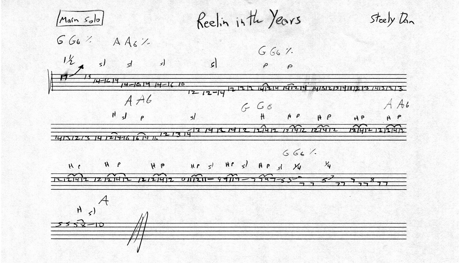 Six String Obsession Reelin in the Years solo w/tabs
