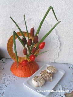 snack bouquet with sausages snack arrangement in a pumpkin frame