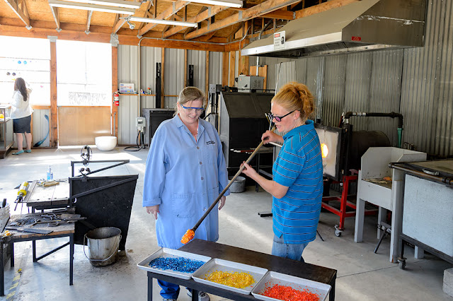 Peg and Amy pick colors at Golden Glassblowing Experience - Skagway, Alaska